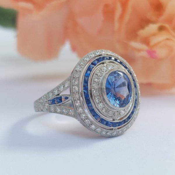 Art Deco Style Sapphire and Diamond Target Cluster Ring