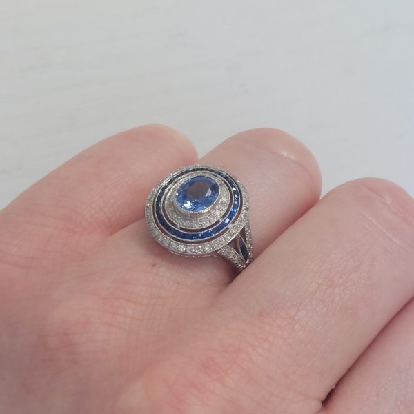 Art Deco Style Sapphire and Diamond Target Cluster Ring