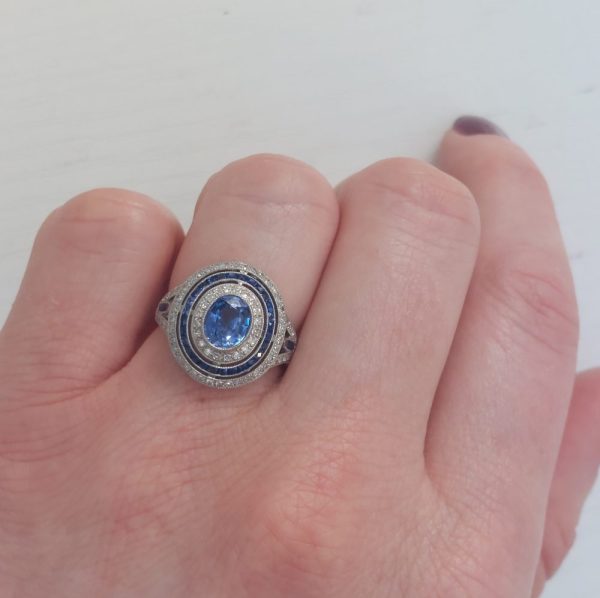 Art Deco Style Sapphire and Diamond Target Cluster Ring