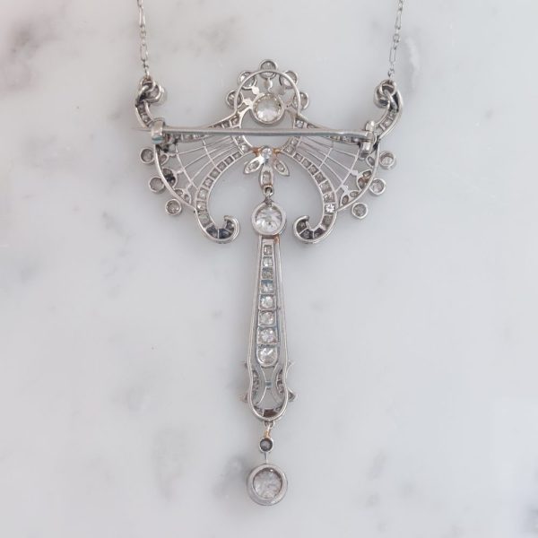 Belle Epoque Antique Diamond Brooch Pendant Necklace
