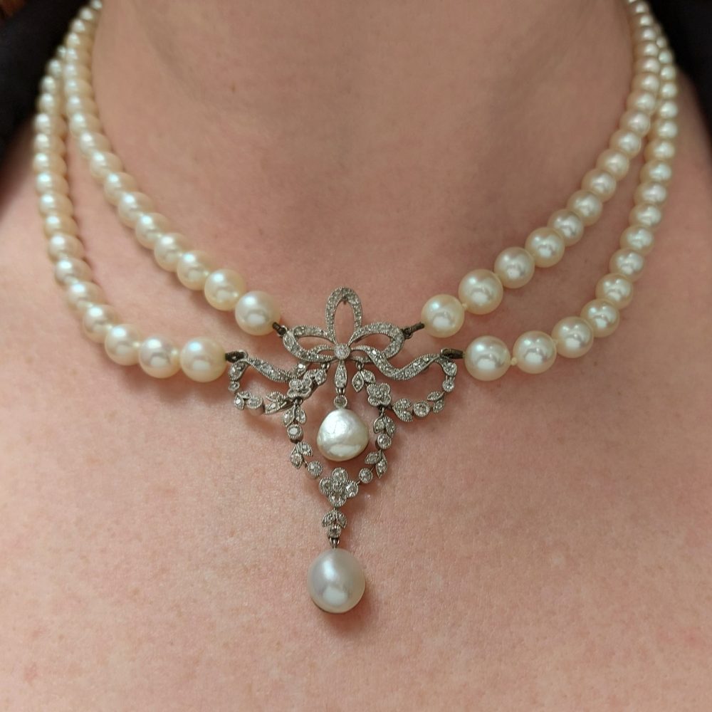 Belle Epoque Pearl and Diamond Pendant Necklace