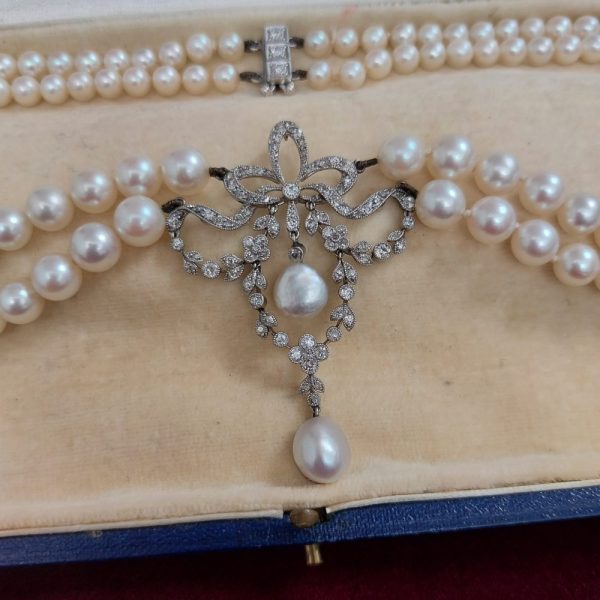 Belle Epoque Pearl and Diamond Pendant Necklace