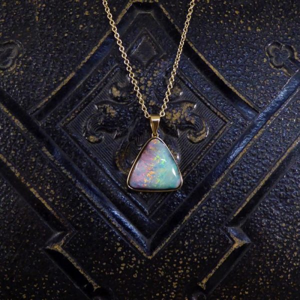 Black Opal Triangular Pendant Necklace, 10cts