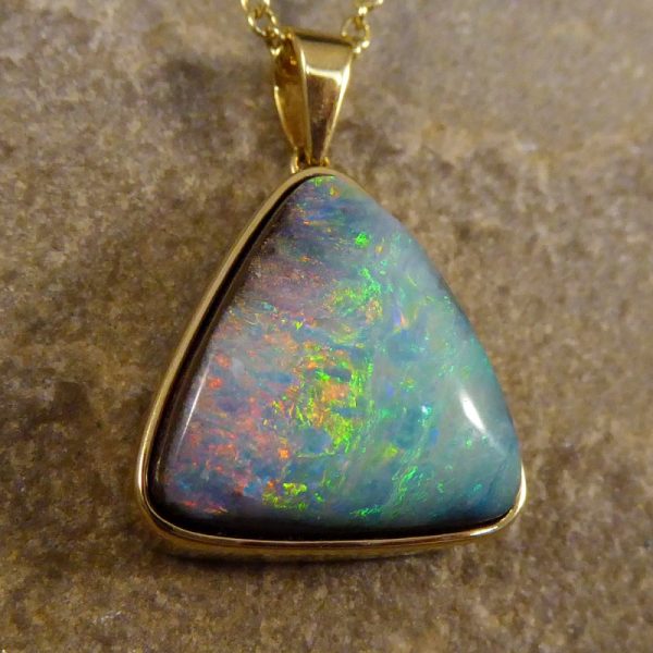 Black Opal Triangular Pendant Necklace, 10cts