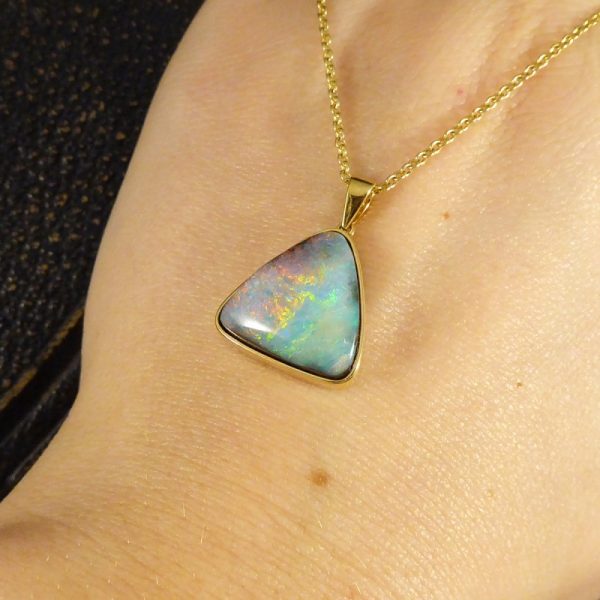 Black Opal Triangular Pendant Necklace, 10cts