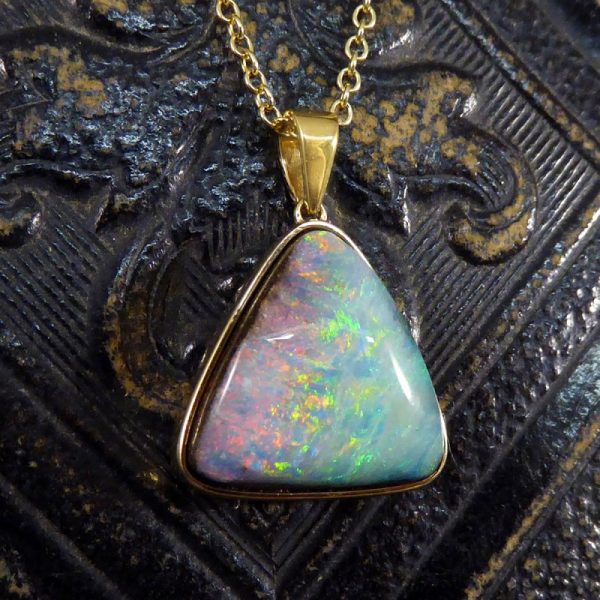 Black Opal Triangular Pendant Necklace, 10cts