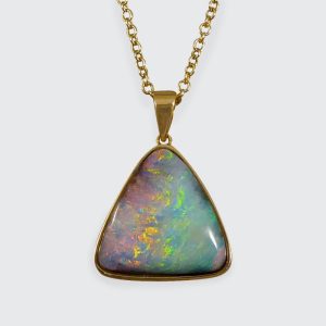 Black Opal Triangular Pendant Necklace, 10cts