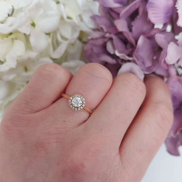 Brilliant Cut Diamond Halo Cluster 18ct Rose Gold Ring, 0.52ct