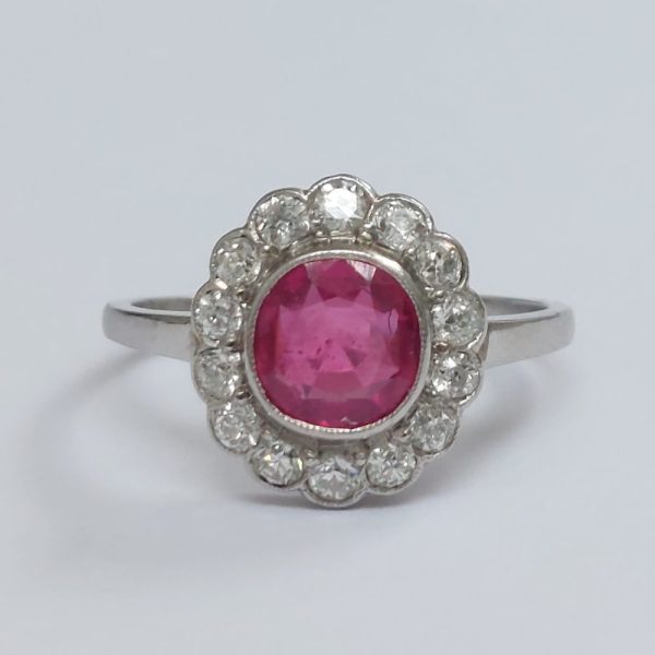 Burmese Ruby and Diamond Daisy Cluster Ring