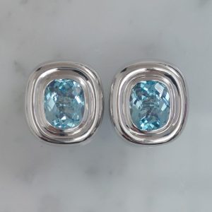 Chequerboard 7cts Aquamarine Vintage Clip Earrrings