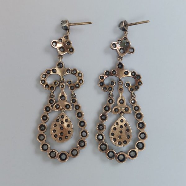 Early Victorian Antique Rose Cut Diamond Drop Earrings