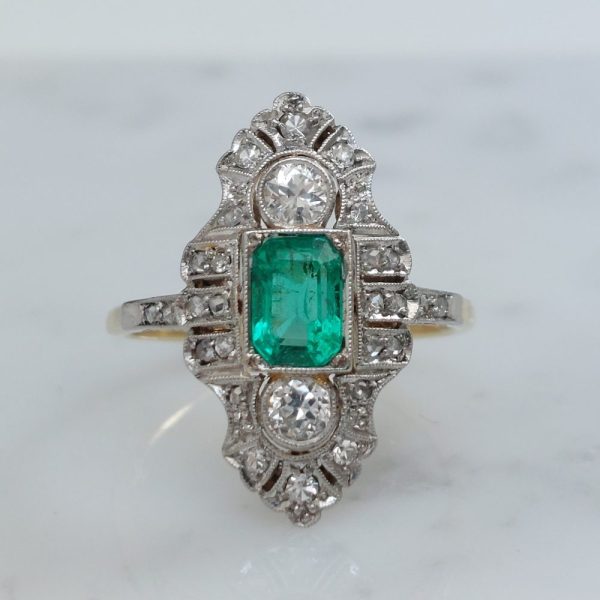 Edwardian Antique Emerald and Diamond Dress Ring