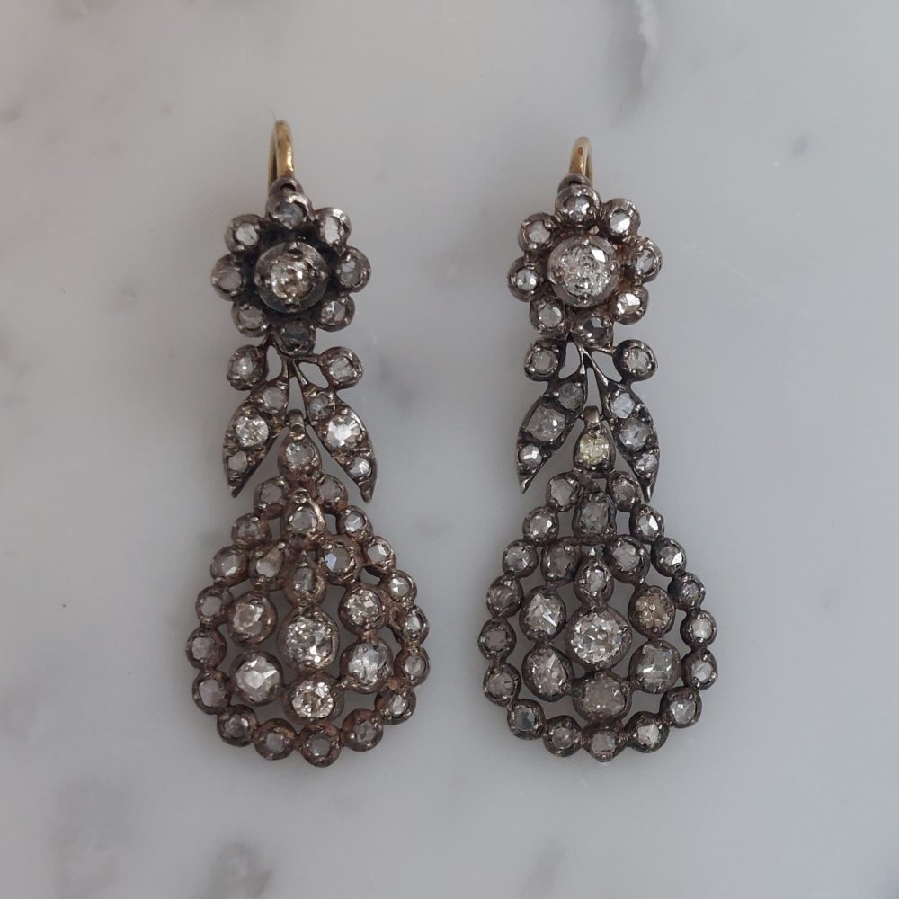 Georgian Antique Diamond Pendeloque Earrings, 1.90ct