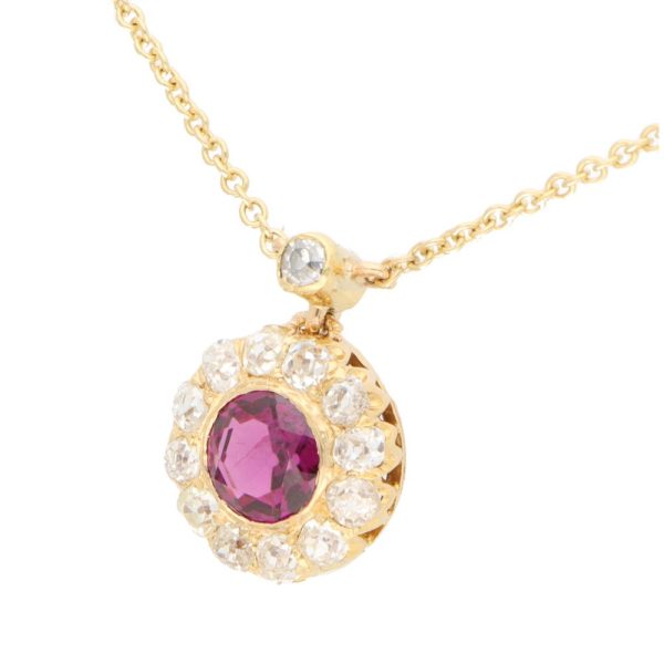 Antique Victorian Almandine Garnet and Old Cut Diamond Cluster Pendant