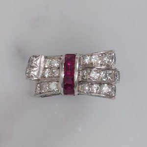 Late Art Deco Diamond and Ruby Dress Ring