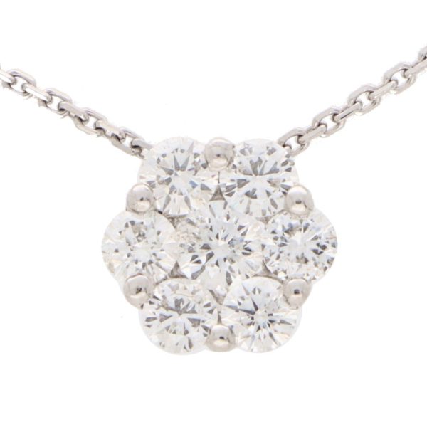 Diamond Daisy Flower Cluster Pendant Necklace