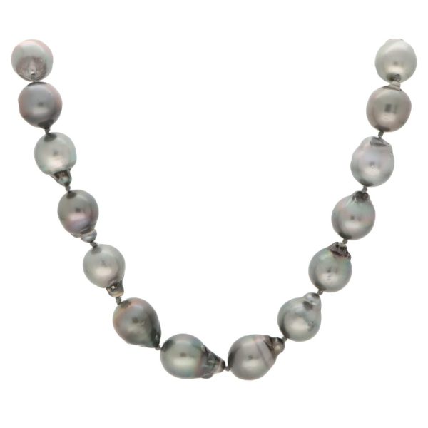 Grey Tahitian Baroque Pearl Necklace With Diamond Clasp