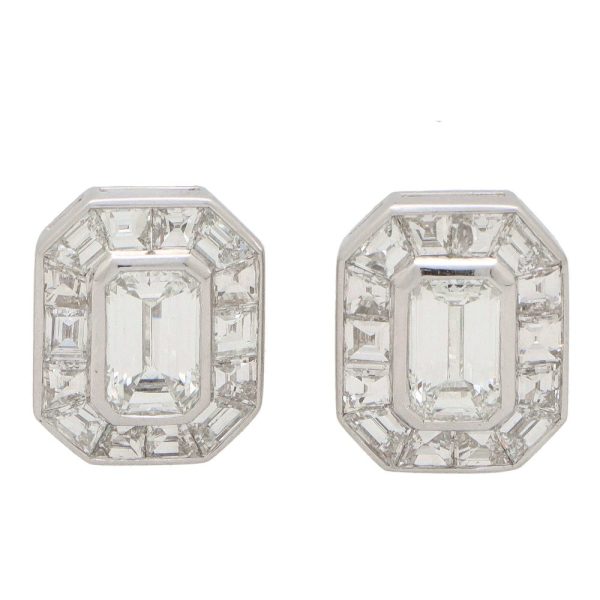 5cts Emerald Cut Diamond Cluster Earrings in Platinum