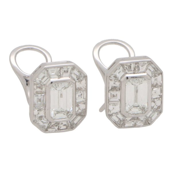 5cts Emerald Cut Diamond Target Cluster Earrings in Platinum
