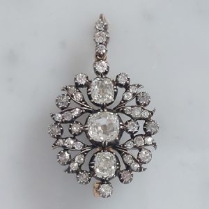 Victorian Antique 2.5ct Old Cut Diamond Pendant come Brooch