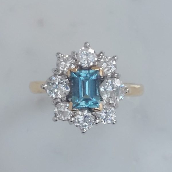 Vintage Aquamarine and Diamond Cluster Ring