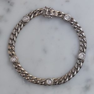 Vintage Diamond Set Curb White Gold Bracelet, 0.50ct