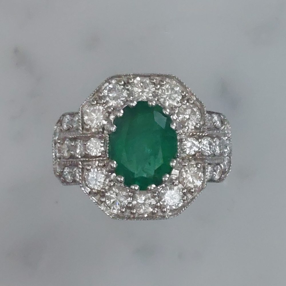 Vintage Emerald and Diamond Cluster Ring - Jewellery Discovery