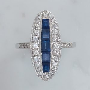 Vintage Sapphire and Diamond Oval Cluster Plaque Ring
