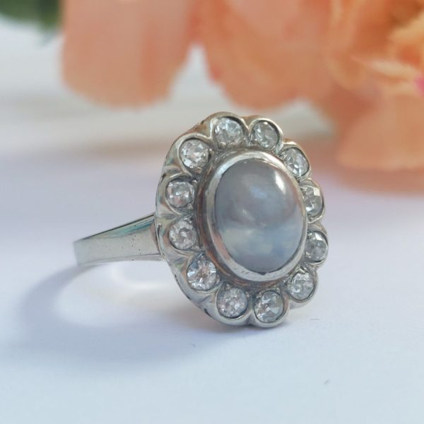 Vintage Star Sapphire and Old Cut Diamond Cluster Ring, 4cts