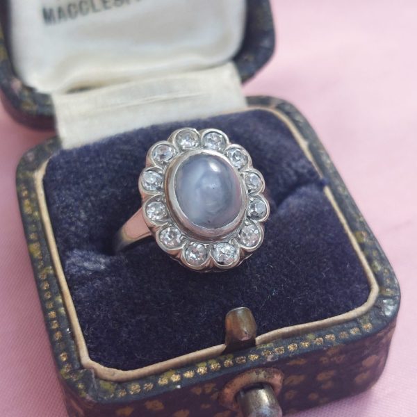Vintage Star Sapphire and Old Cut Diamond Cluster Ring, 4cts