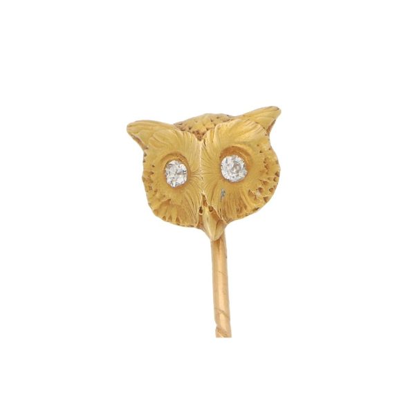 Owl Gold Stick Pin with Diamond Eyes