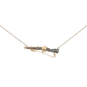 Victorian Rose Cut Diamond Set Hunting Rifle Pendant Necklace in 18ct Rose Gold