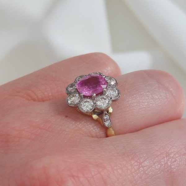 1.60ct Pink Sapphire and Diamond Floral Cluster Ring