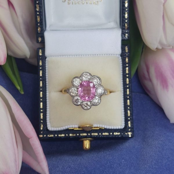 1.60ct Pink Sapphire and Diamond Floral Cluster Ring