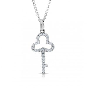 Diamond Set Key Pendant in 18ct White Gold with Chain