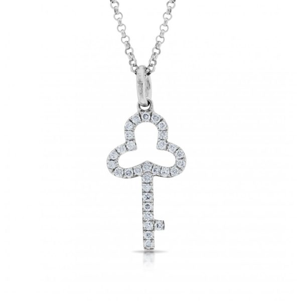 Diamond Set Key Pendant in 18ct White Gold with Chain