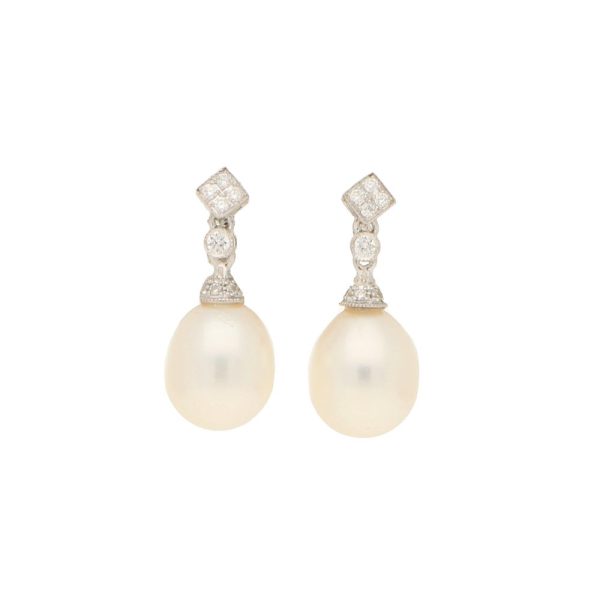 Pearl and Diamond Drop Earrings in 18ct White Gold