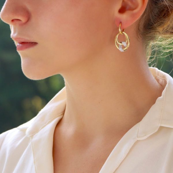 Contemporary 0.48ct Diamond Set Gold Hoop Drop Earrings