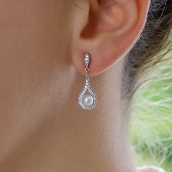 Pearl and Diamond Cluster Drop Earrings in 18ct White Gold