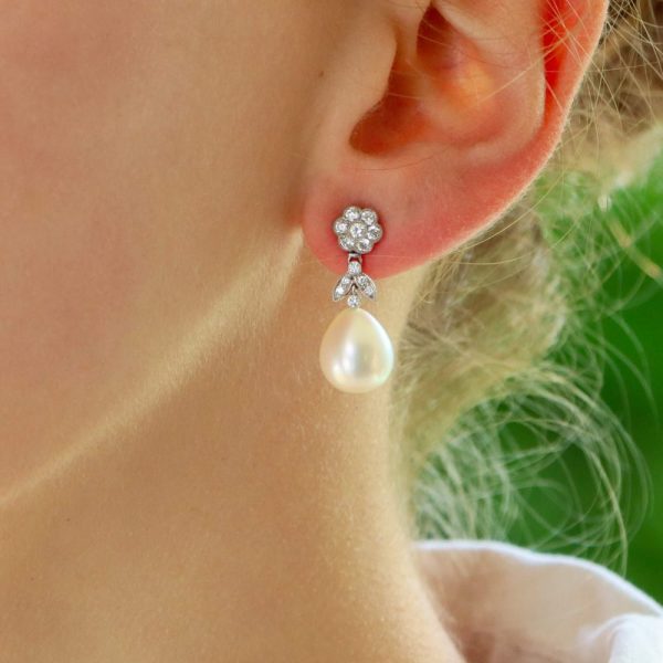 Convertible Pearl and Diamond Cluster Drop Earrings with Detachable Studs