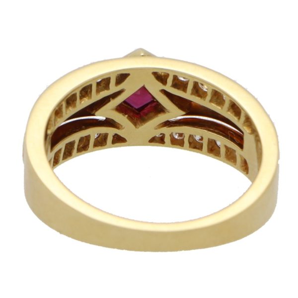 Etruscan Inspired 1.16ct Ruby and Diamond Dress Ring in 18ct Yellow Gold
