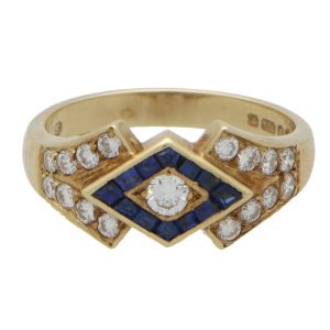 Contemporary Sapphire and Diamond Cluster Dress Ring in 18ct Yellow Gold