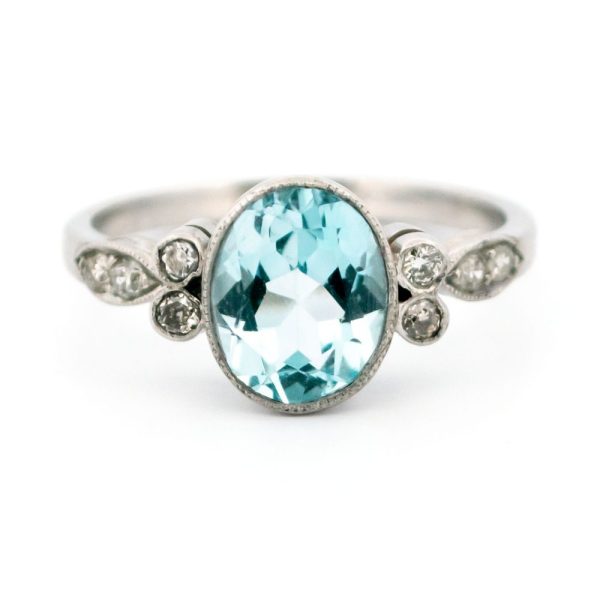 2.30ct Aquamarine and Old Cut Diamond Ring