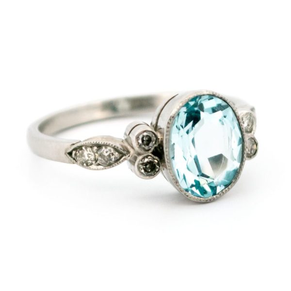 2.30ct Aquamarine and Old Cut Diamond Ring