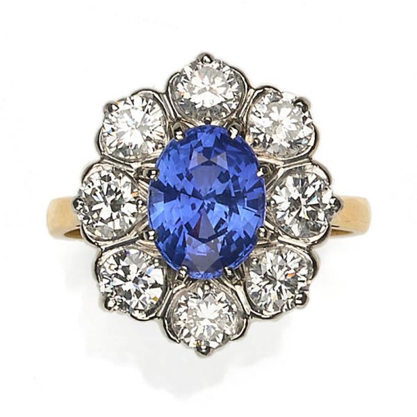 2.63ct Sapphire and Diamond Cluster Ring