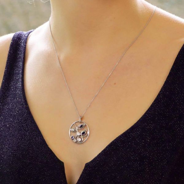 Contemporary Sapphire and Diamond Circular Foliate Pendant
