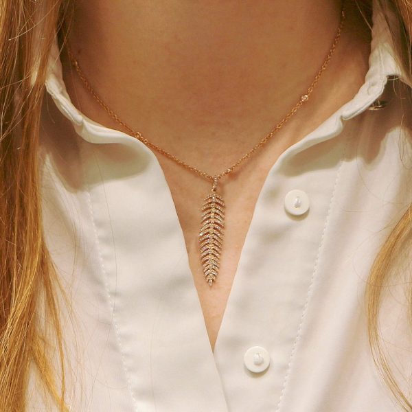 Articulated Diamond Feather Pendant Necklace in 18ct Rose Gold