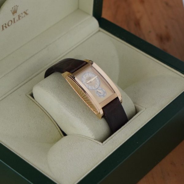 Vintage Rolex Cellini Prince 5440 Gold Watch with Champagne Dial and Exhibition case back