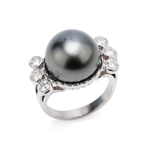 Tahitian Pearl and Diamond Cocktail Ring, 0.60 carat total