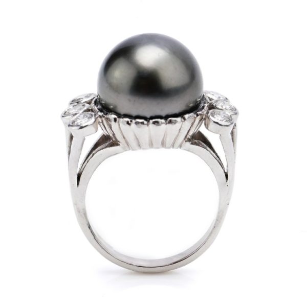 Tahitian Pearl and Diamond Cocktail Ring, 0.60 carats